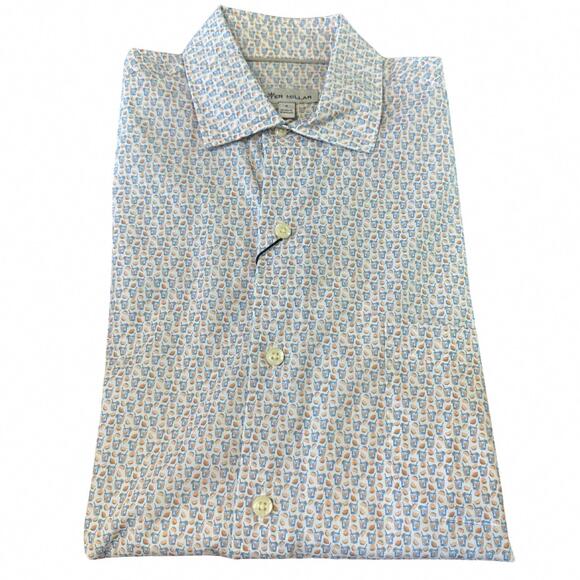 NEW PETER MILLAR men's citrus slice short sleeve button up in white